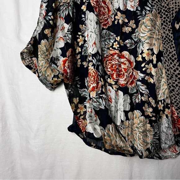 Umgee | Navy Mixed Print Boho Surplice Top, Small - Picture 5 of 7